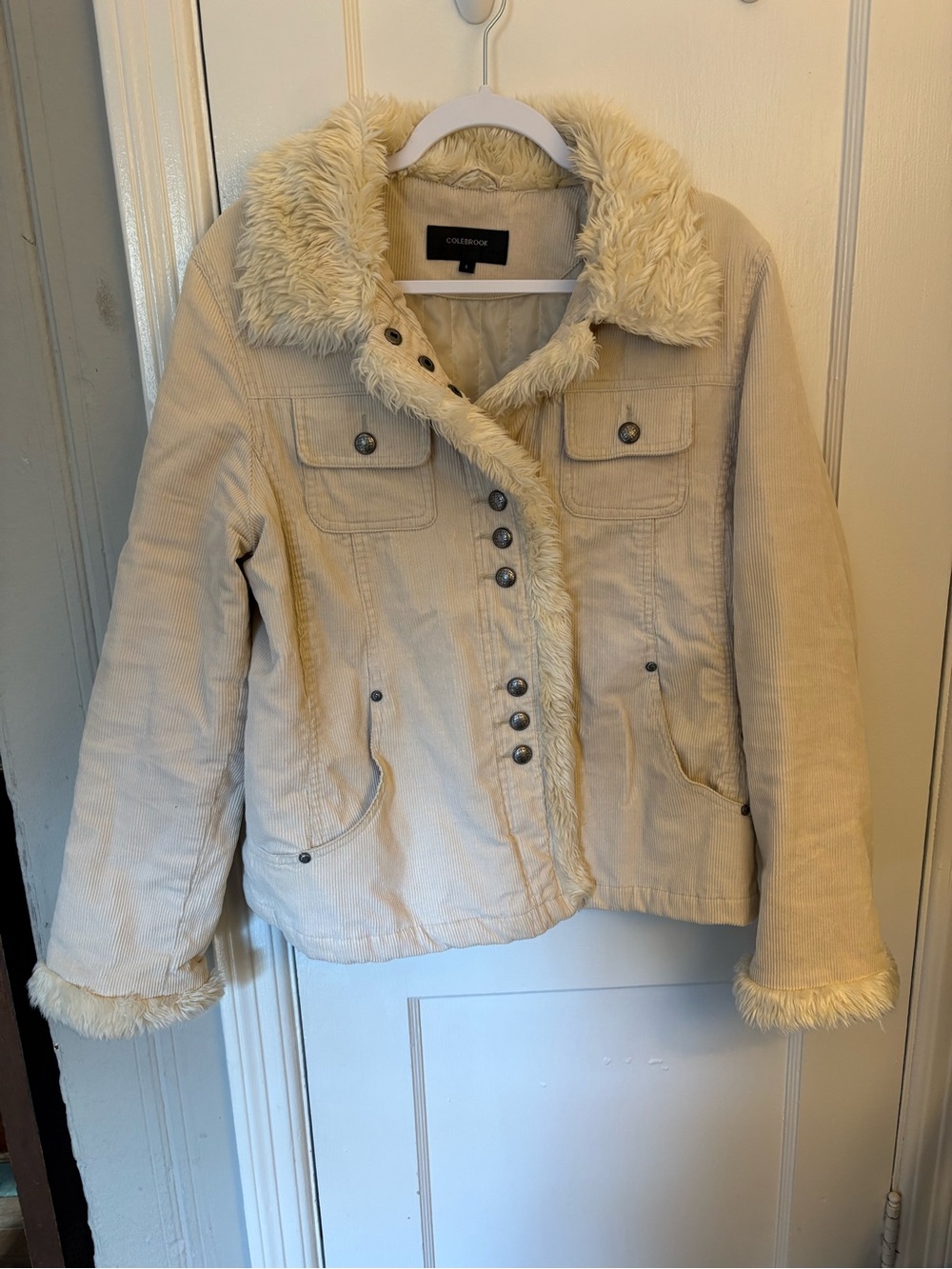 Colebrook Creek Cream Corduroy Teddy Jacket with Faux-Fur Trim